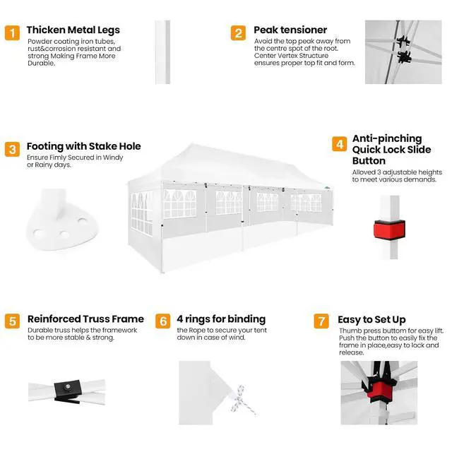 Alt view image 2 of 7 - 10x30 Pop up Canopy Tent for Parties, Roller Bag,8 Walls,4 Sandbags