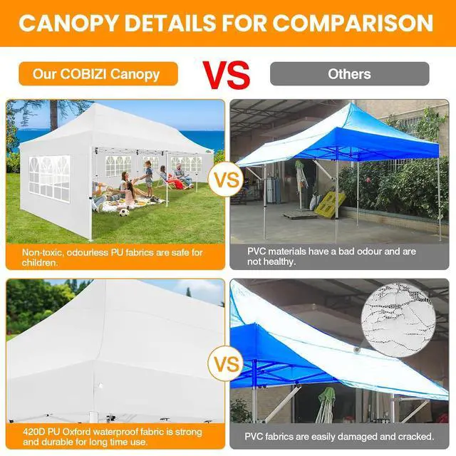 Alt view image 3 of 7 - 10x30 Pop up Canopy Tent for Parties, Roller Bag,8 Walls,4 Sandbags