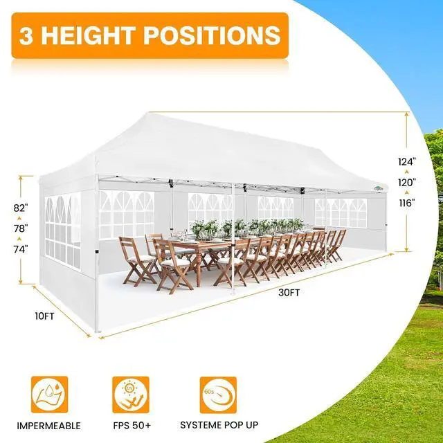 Alt view image 4 of 7 - 10x30 Pop up Canopy Tent for Parties, Roller Bag,8 Walls,4 Sandbags