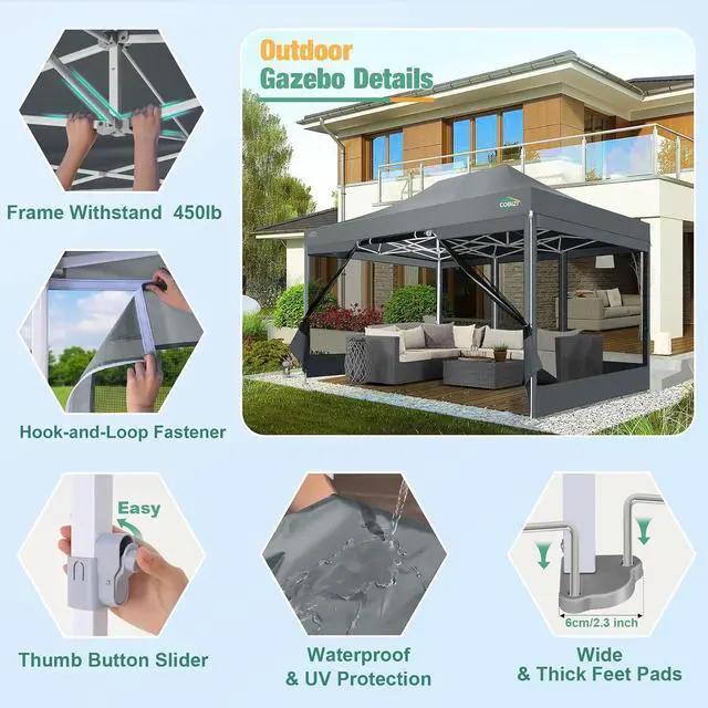 Alt view image 2 of 7 - 10x15 Heavy Duty Pop Up Canopy Tent with Mosquito Netting Sidewalls