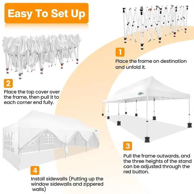 Alt view image 7 of 7 - 10x30 Pop up Canopy Tent for Parties, Roller Bag,8 Walls,4 Sandbags