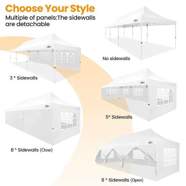 Alt view image 6 of 7 - 10x30 Pop up Canopy Tent for Parties, Roller Bag,8 Walls,4 Sandbags