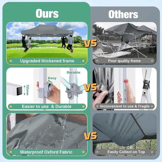 Alt view image 3 of 7 - 10x15 Heavy Duty Pop Up Canopy Tent with Mosquito Netting Sidewalls
