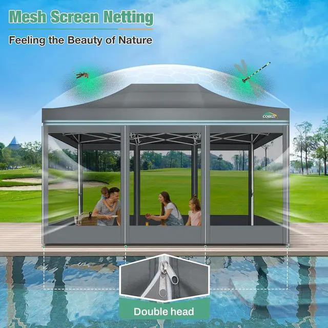 Alt view image 7 of 7 - 10x15 Heavy Duty Pop Up Canopy Tent with Mosquito Netting Sidewalls