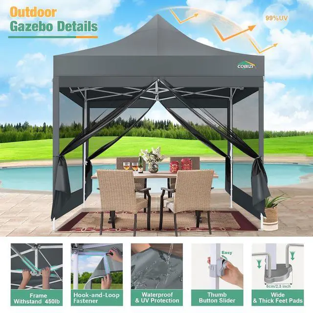Alt view image 2 of 7 - 10x10 Heavy Duty Pop Up Canopy Tent with Mosquito Netting Sidewalls