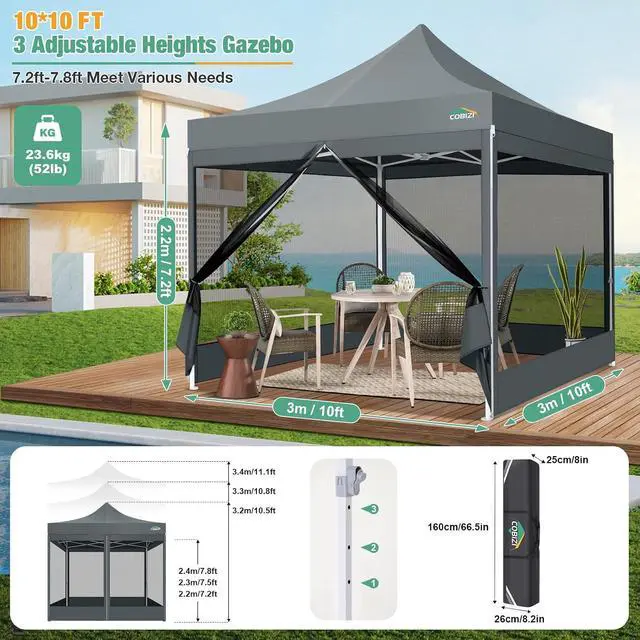 Alt view image 3 of 7 - 10x10 Heavy Duty Pop Up Canopy Tent with Mosquito Netting Sidewalls