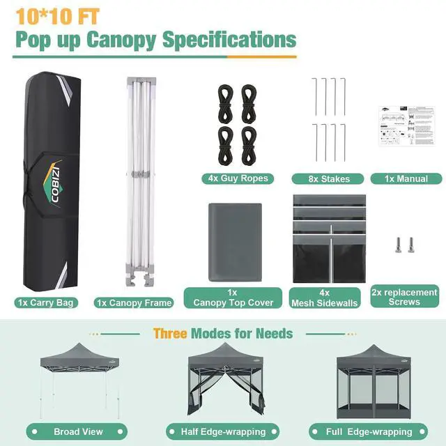 Alt view image 5 of 7 - 10x10 Heavy Duty Pop Up Canopy Tent with Mosquito Netting Sidewalls