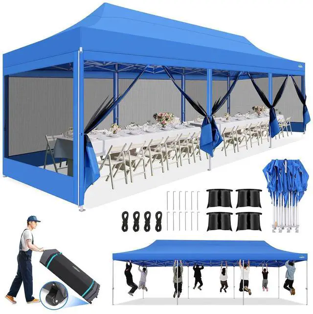 Main image of 10x30 Heavy Duty Pop Up Canopy Tent, Removable Mesh Sidewalls