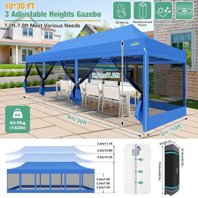 Alt view image 3 of 6 - 10x30 Heavy Duty Pop Up Canopy Tent, Removable Mesh Sidewalls