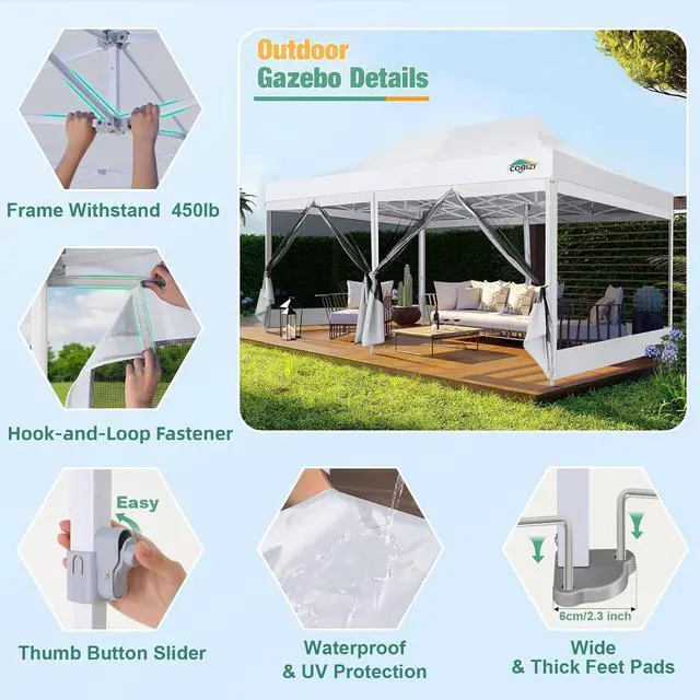 Alt view image 3 of 7 - 10x20 Heavy Duty Pop Up Canopy Tent with Mosquito Netting Sidewalls
