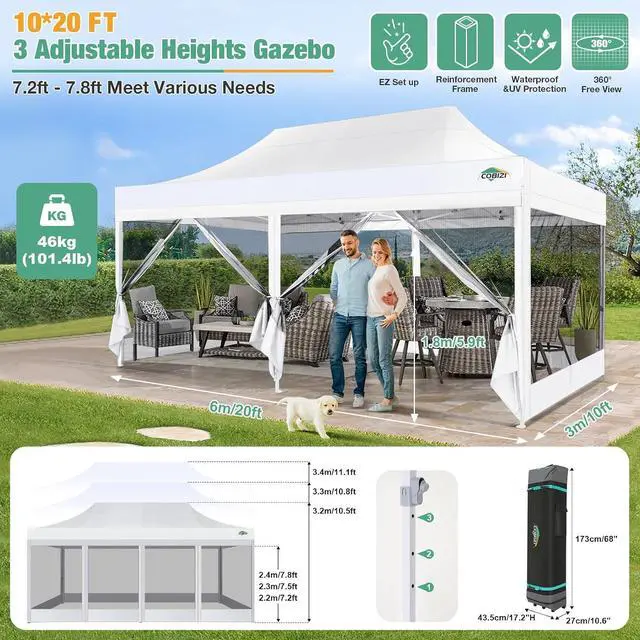 Alt view image 4 of 7 - 10x20 Heavy Duty Pop Up Canopy Tent with Mosquito Netting Sidewalls