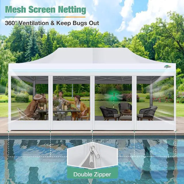 Alt view image 5 of 7 - 10x20 Heavy Duty Pop Up Canopy Tent with Mosquito Netting Sidewalls