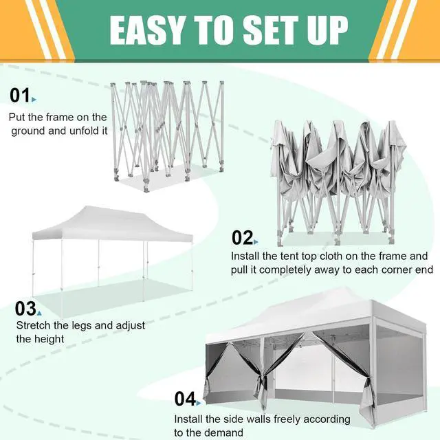 Alt view image 7 of 7 - 10x20 Heavy Duty Pop Up Canopy Tent with Mosquito Netting Sidewalls