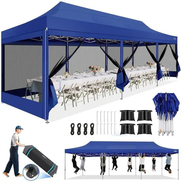 Main image of 10x30 Heavy Duty Pop Up Canopy Tent with Mosquito Netting Sidewalls