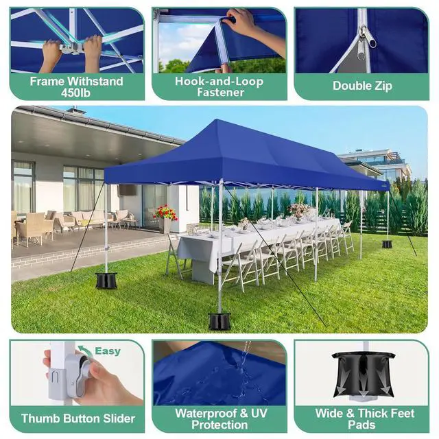 Alt view image 3 of 6 - 10x30 Heavy Duty Pop Up Canopy Tent with Mosquito Netting Sidewalls