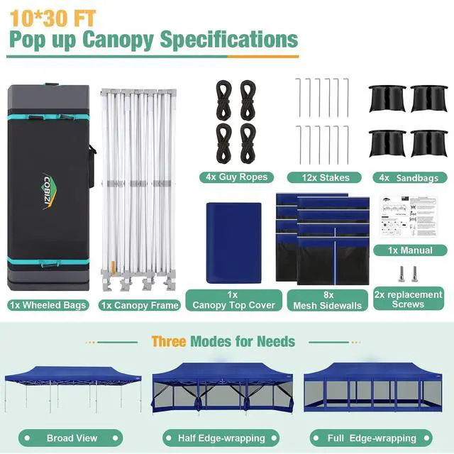 Alt view image 5 of 6 - 10x30 Heavy Duty Pop Up Canopy Tent with Mosquito Netting Sidewalls