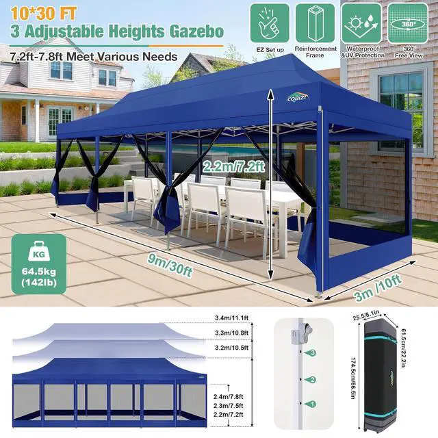 Alt view image 4 of 6 - 10x30 Heavy Duty Pop Up Canopy Tent with Mosquito Netting Sidewalls