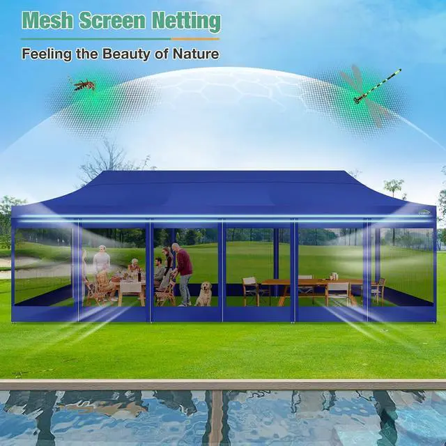 Alt view image 6 of 6 - 10x30 Heavy Duty Pop Up Canopy Tent with Mosquito Netting Sidewalls