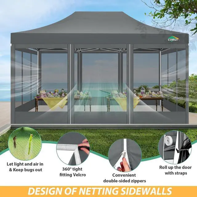 Alt view image 3 of 7 - 10x15 Heavy Duty Pop Up Canopy Tent with 4 Mosquito Netting Walls