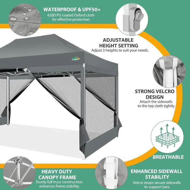 Alt view image 5 of 7 - 10x15 Heavy Duty Pop Up Canopy Tent with 4 Mosquito Netting Walls