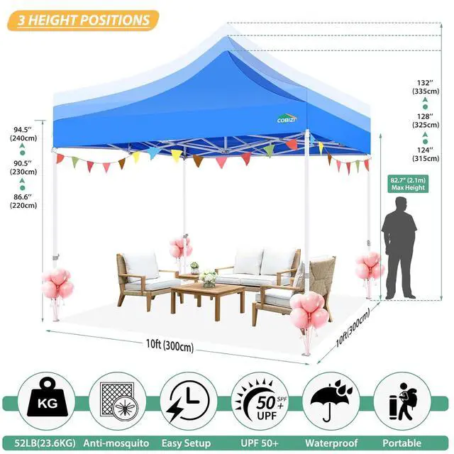 Alt view image 6 of 7 - 10x10 Canopy Tent with 4 Sidewalls,Heavy Duty Pop up Canopy with Mosquito Netting,Easy up Screen Tent for Parties Wedding Outdoor Camping with Handbag,Blue