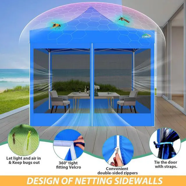 Alt view image 3 of 7 - 10x10 Canopy Tent with 4 Sidewalls,Heavy Duty Pop up Canopy with Mosquito Netting,Easy up Screen Tent for Parties Wedding Outdoor Camping with Handbag,Blue