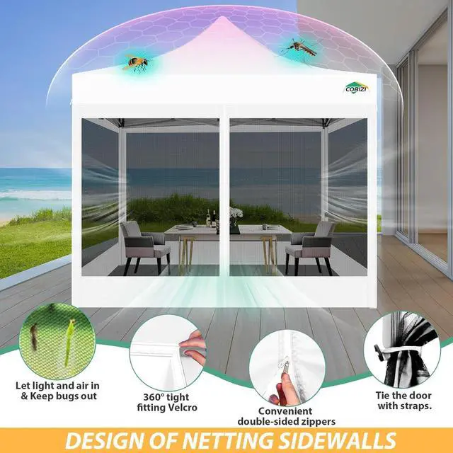 Alt view image 5 of 7 - 10x10 Heavy Duty Pop Up Canopy Tent with 4 Mosquito Netting Walls