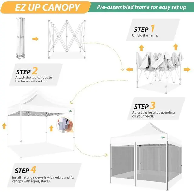 Alt view image 7 of 7 - 10x10 Heavy Duty Pop Up Canopy Tent with 4 Mosquito Netting Walls