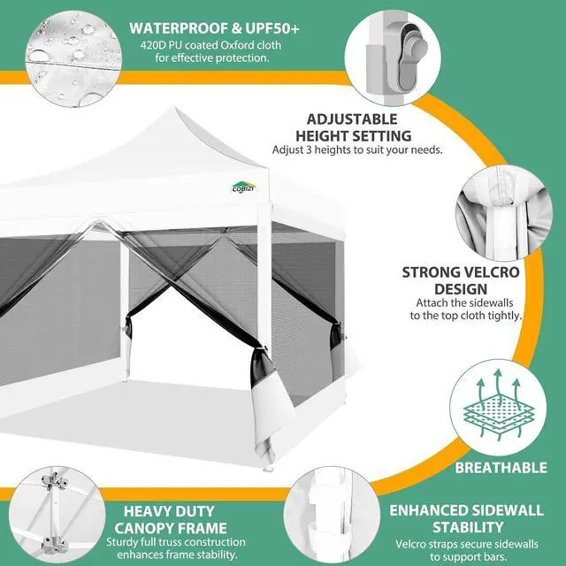 Alt view image 6 of 7 - 10x10 Heavy Duty Pop Up Canopy Tent with 4 Mosquito Netting Walls