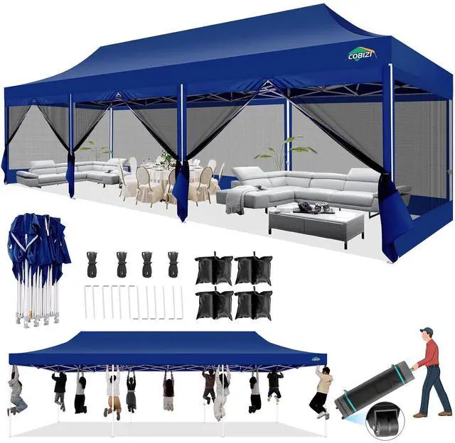 Main image of 10x30 Heavy Duty Pop Up Canopy Tent with 8 Mosquito Netting Walls