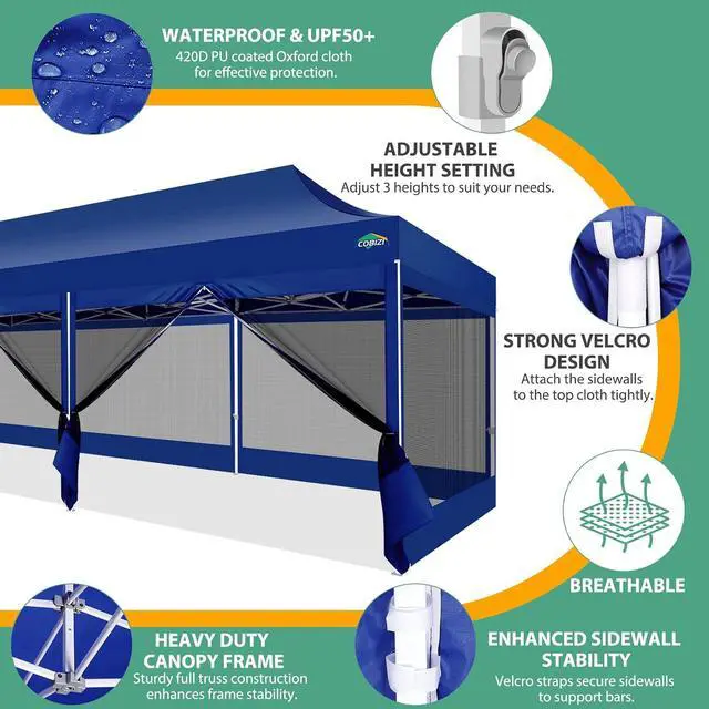 Alt view image 4 of 7 - 10x30 Heavy Duty Pop Up Canopy Tent with 8 Mosquito Netting Walls