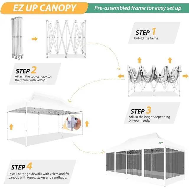 Alt view image 3 of 7 - 10x20 Heavy Duty Pop Up Canopy Tent with 6 Mosquito Netting Walls