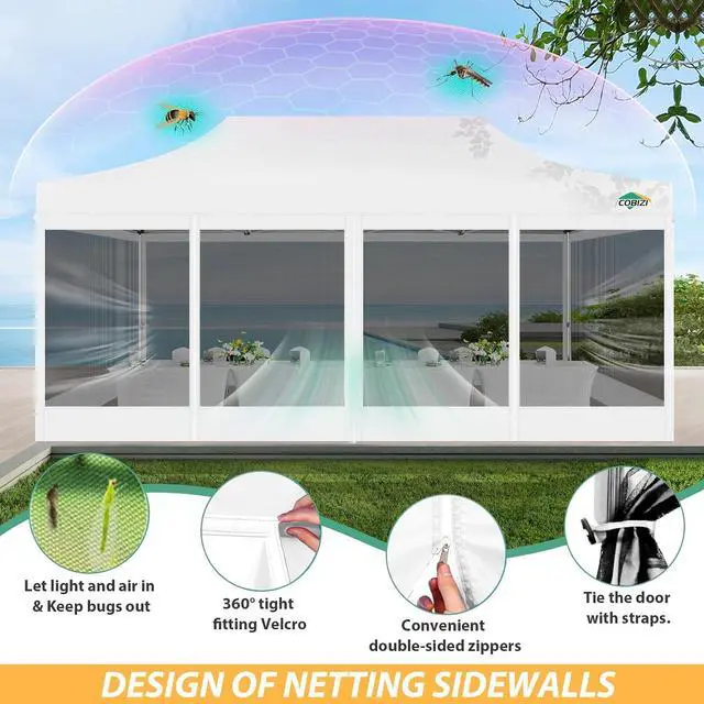 Alt view image 6 of 7 - 10x20 Heavy Duty Pop Up Canopy Tent with 6 Mosquito Netting Walls