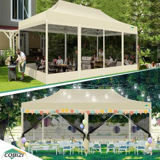 Alt view image 4 of 7 - 10x20 Canopy Tent with 6 Sidewalls,Heavy Duty Pop up Canopy with Mosquito Netting,Easy up Screen Tent for Parties Wedding Outdoor Patio with Roller Bag,Khaki