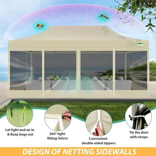 Alt view image 3 of 7 - 10x20 Canopy Tent with 6 Sidewalls,Heavy Duty Pop up Canopy with Mosquito Netting,Easy up Screen Tent for Parties Wedding Outdoor Patio with Roller Bag,Khaki
