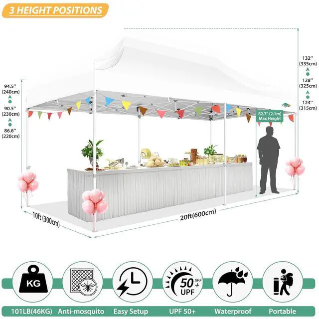 Alt view image 4 of 7 - 10x20 Heavy Duty Pop Up Canopy Tent with 6 Mosquito Netting Walls