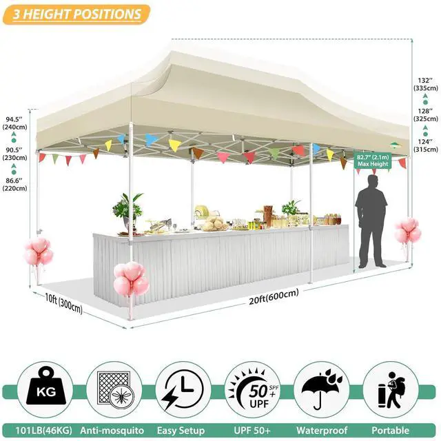 Alt view image 6 of 7 - 10x20 Canopy Tent with 6 Sidewalls,Heavy Duty Pop up Canopy with Mosquito Netting,Easy up Screen Tent for Parties Wedding Outdoor Patio with Roller Bag,Khaki