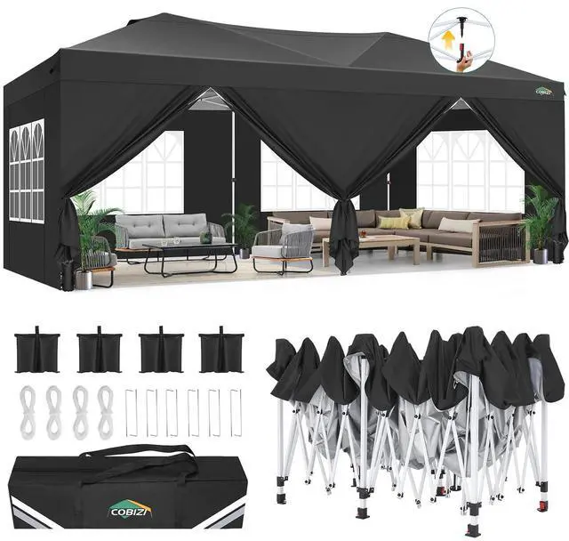 Main image of Canopy 10x20 Pop Up Canopy Tent with 6 Sidewalls, One Push Party Tents for Parties Outdoor Wedding Waterproof Gazebo Commercial Event Tent with Sandbags, Black