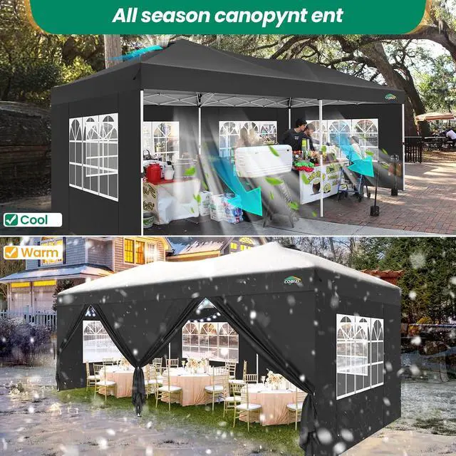 Alt view image 3 of 7 - Canopy 10x20 Pop Up Canopy Tent with 6 Sidewalls, One Push Party Tents for Parties Outdoor Wedding Waterproof Gazebo Commercial Event Tent with Sandbags, Black