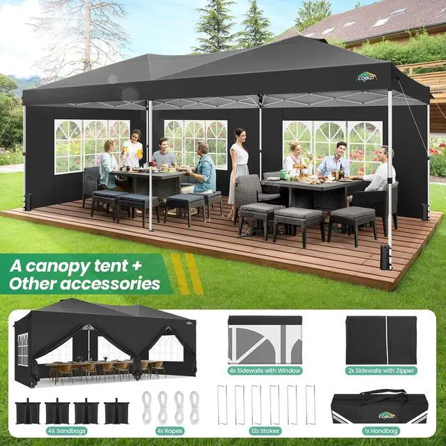 Alt view image 6 of 7 - Canopy 10x20 Pop Up Canopy Tent with 6 Sidewalls, One Push Party Tents for Parties Outdoor Wedding Waterproof Gazebo Commercial Event Tent with Sandbags, Black
