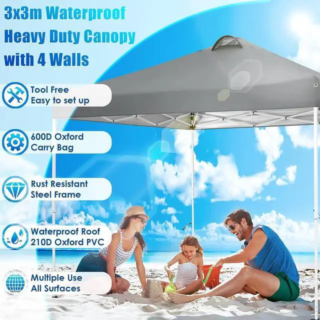 Alt view image 4 of 7 - Canopy 10x10 Pop Up Canopy Tent with 4 Sidewalls, One Push Party Tents for Parties Outdoor Wedding Waterproof Gazebo Commercial Event Tent with Sandbags, Pigeon Grey