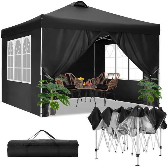 Main image of Canopy 10x10 Pop Up Canopy Tent with 4 Sidewalls, One Push Party Tents for Parties Outdoor Wedding Waterproof Gazebo Commercial Event Tent with Sandbags, Classic Black