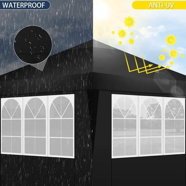 Alt view image 7 of 7 - Canopy 10x10 Pop Up Canopy Tent with 4 Sidewalls, One Push Party Tents for Parties Outdoor Wedding Waterproof Gazebo Commercial Event Tent with Sandbags, Classic Black