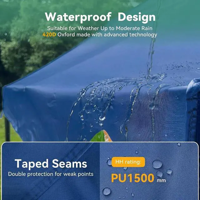 Alt view image 5 of 6 - 10x30 Heavy Duty Pop Up Canopy Tent with 8 Sidewalls Thicken Frame, Commercial Easy Up Outdoor Wedding Party Tents, All Season Waterproof Windproof with Stakes Sandbags Roller Bag, Dark Blue