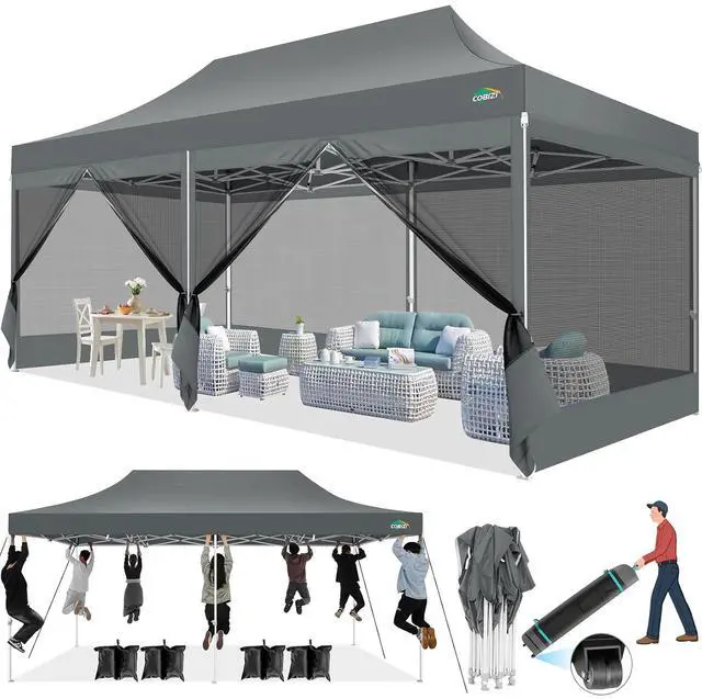 Main image of 10x20 Canopy Tent with 6 Sidewalls,Heavy Duty Pop up Canopy with Mosquito Netting,Easy up Screen Tent for Parties Wedding Outdoor Patio with Roller Bag,Gray