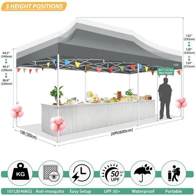 Alt view image 4 of 7 - 10x20 Canopy Tent with 6 Sidewalls,Heavy Duty Pop up Canopy with Mosquito Netting,Easy up Screen Tent for Parties Wedding Outdoor Patio with Roller Bag,Gray