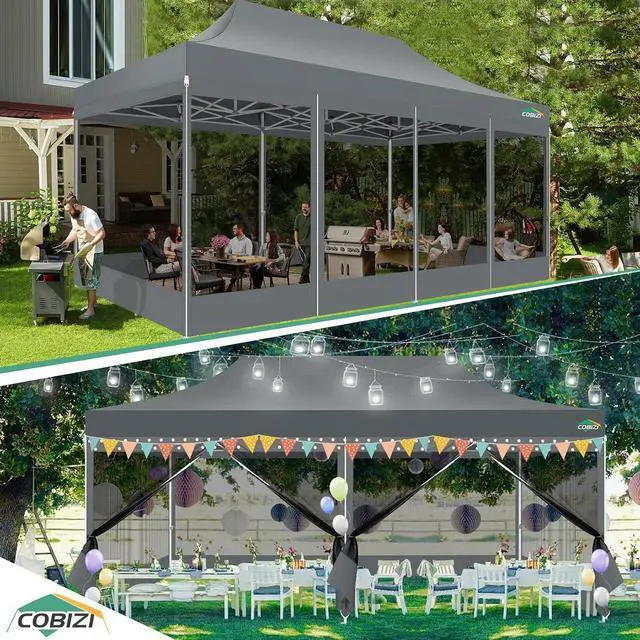 Alt view image 5 of 7 - 10x20 Canopy Tent with 6 Sidewalls,Heavy Duty Pop up Canopy with Mosquito Netting,Easy up Screen Tent for Parties Wedding Outdoor Patio with Roller Bag,Gray