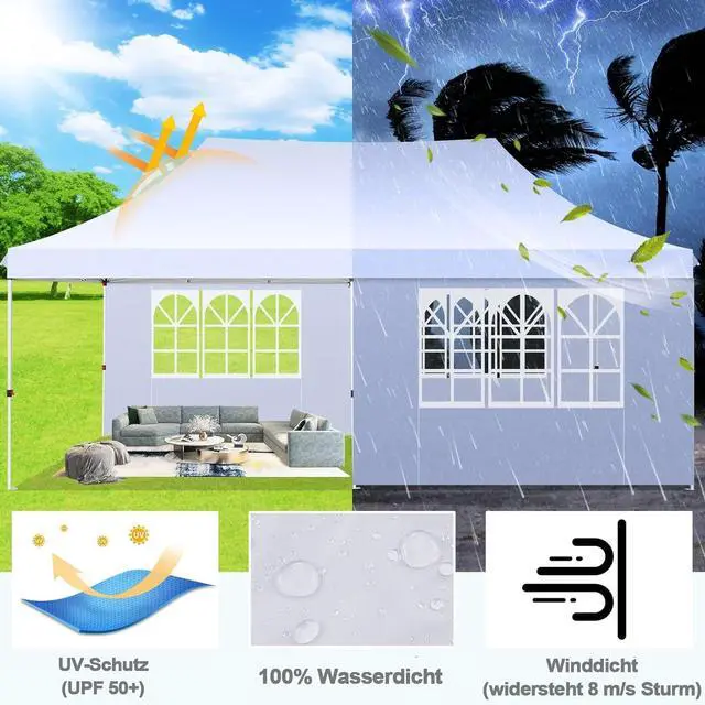 Alt view image 6 of 7 - 10x20 Pop Up Canopy with 6 Sidewalls - Waterproof Commercial Tent, UV 50+ Protection, Easy Setup Outdoor Gazebo for Parties, Events & Garden with Sandbags, Swan White