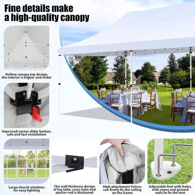Alt view image 2 of 7 - 10x20 Pop Up Canopy with 6 Sidewalls - Waterproof Commercial Tent, UV 50+ Protection, Easy Setup Outdoor Gazebo for Parties, Events & Garden with Sandbags, Swan White