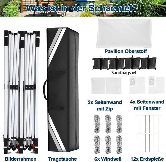 Alt view image 7 of 7 - 10x20 Pop Up Canopy with 6 Sidewalls - Waterproof Commercial Tent, UV 50+ Protection, Easy Setup Outdoor Gazebo for Parties, Events & Garden with Sandbags, Swan White